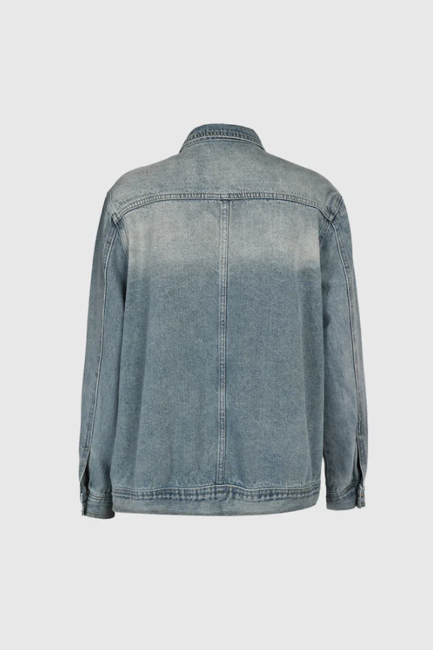 Women’s Oversized High Neck Asymmetric Zip Denim Jacket