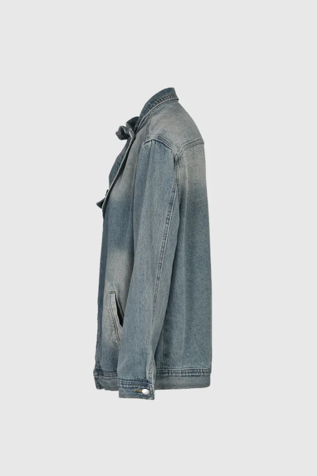 Women’s Oversized High Neck Asymmetric Zip Denim Jacket