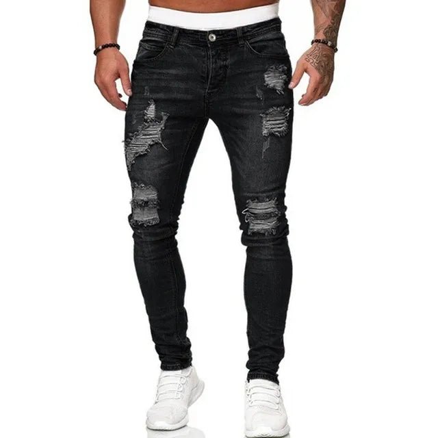 Men’s Distressed Super Skinny Ripped Denim Jeans