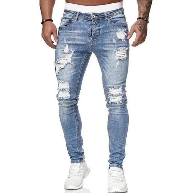 Men’s Distressed Super Skinny Ripped Denim Jeans