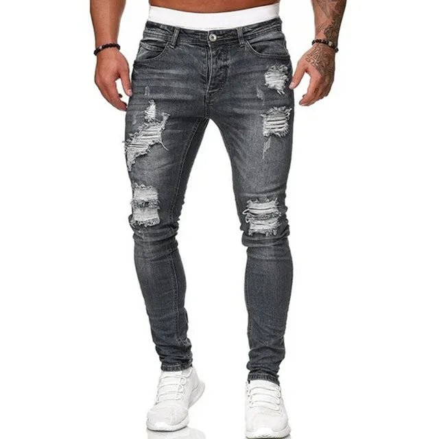 Men’s Distressed Super Skinny Ripped Denim Jeans
