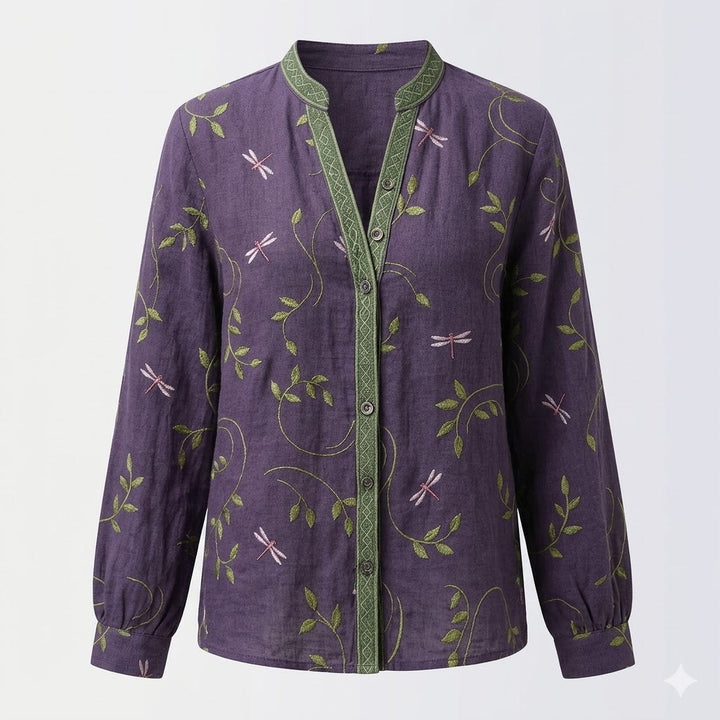 Oversized Linen Blouse with Artistic Print | Elise