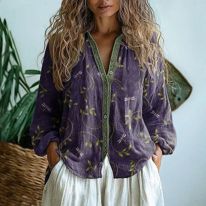 Oversized Linen Blouse with Artistic Print | Elise