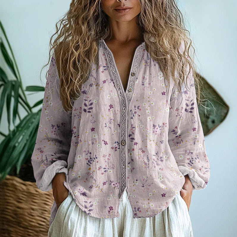 Oversized Linen Blouse with Artistic Print | Elise