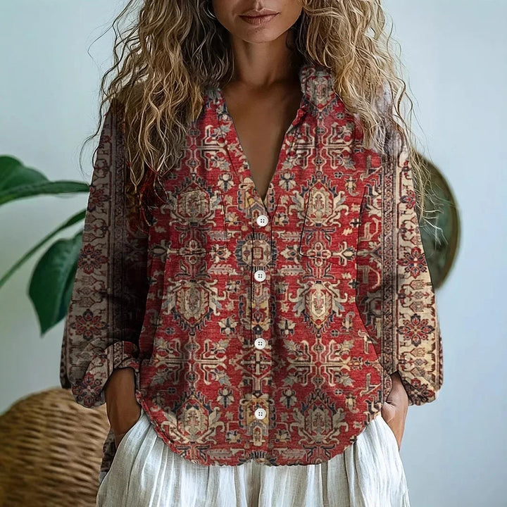 Oversized Linen Blouse with Artistic Print | Elise