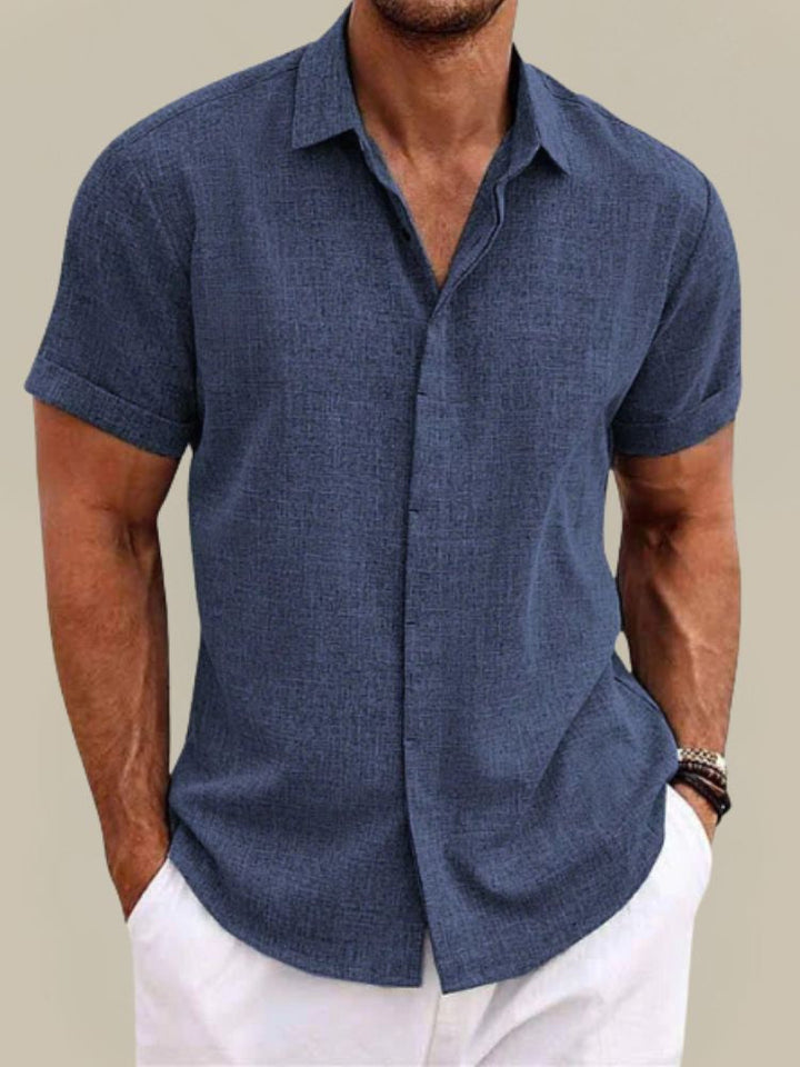 Relaxed Button Down Linen Shirt with Short Sleeves | Lionel