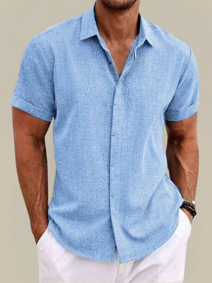 Relaxed Button Down Linen Shirt with Short Sleeves | Lionel