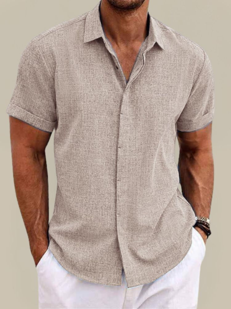 Relaxed Button Down Linen Shirt with Short Sleeves | Lionel