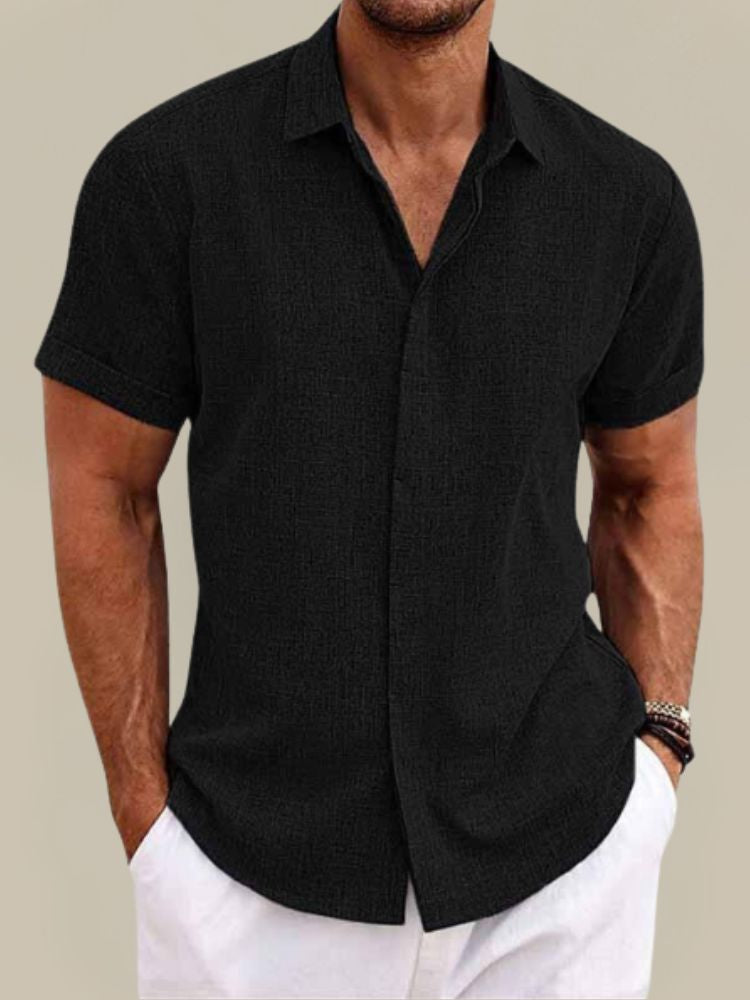 Relaxed Button Down Linen Shirt with Short Sleeves | Lionel