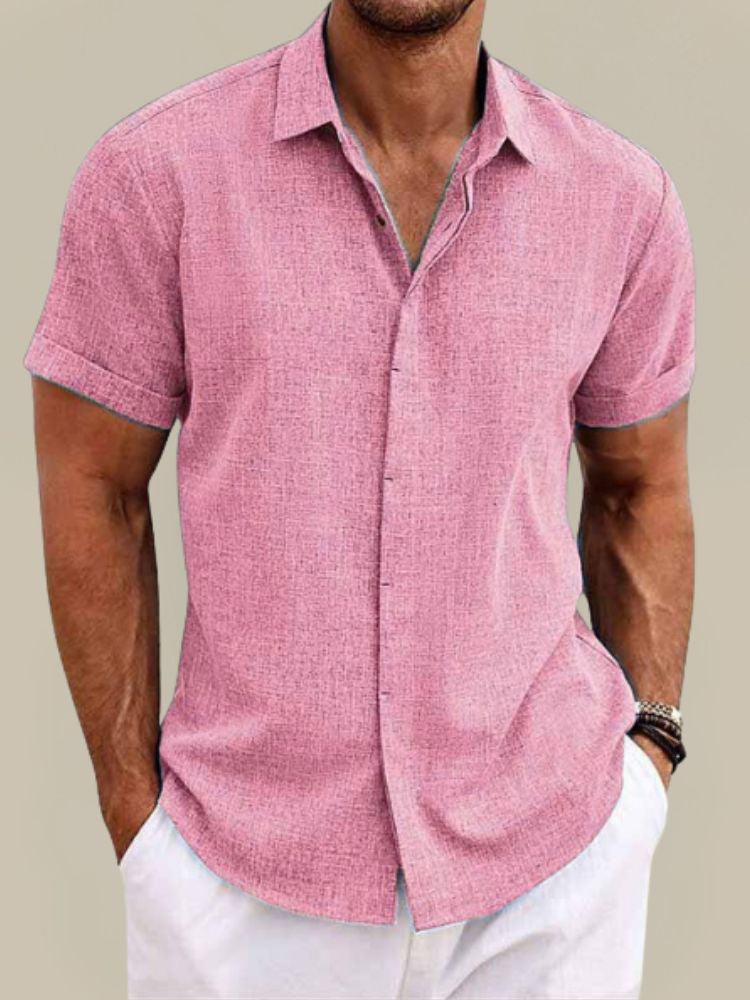 Relaxed Button Down Linen Shirt with Short Sleeves | Lionel