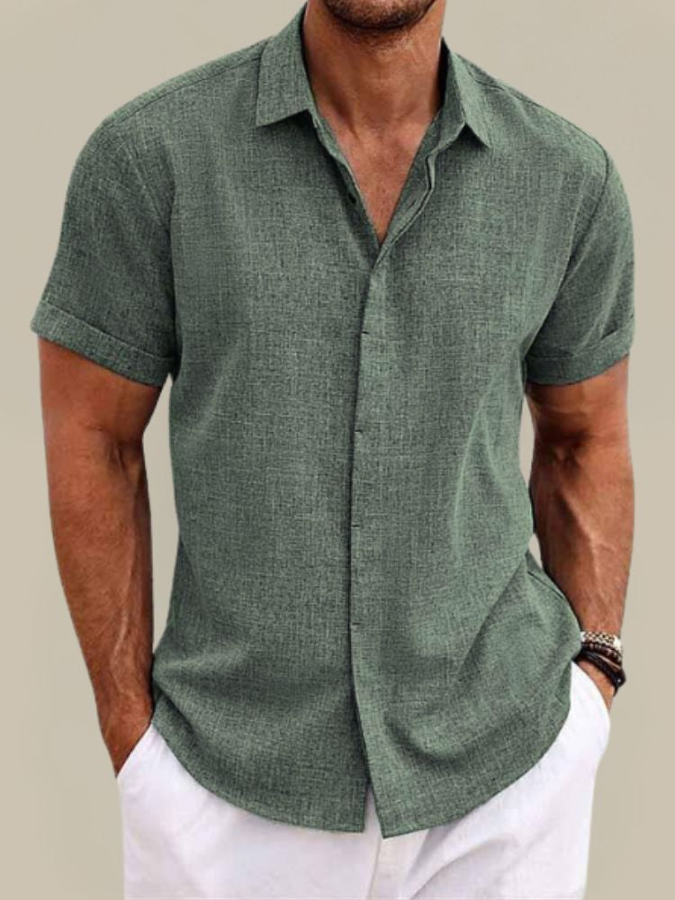 Relaxed Button Down Linen Shirt with Short Sleeves | Lionel