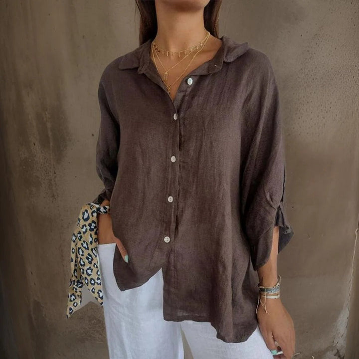 Oversized Linen Button-Down Shirt with Rolled Sleeves | Amelia