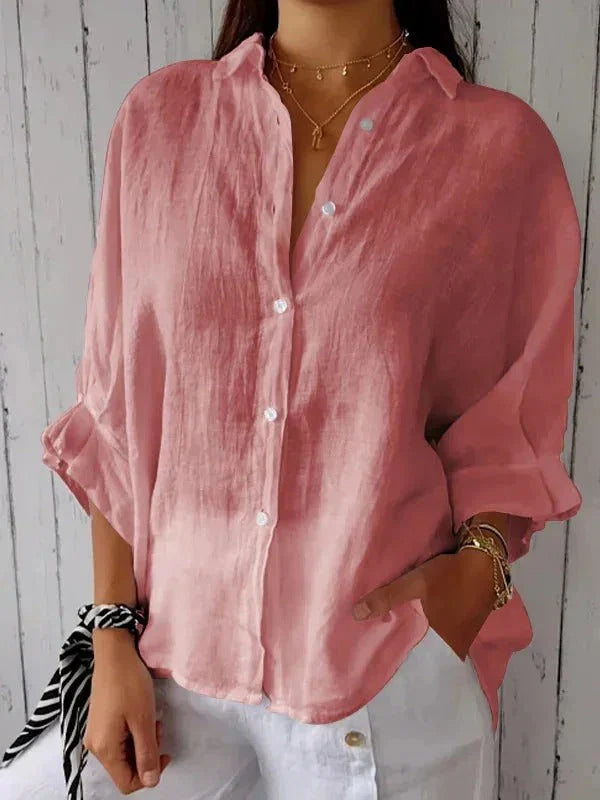 Oversized Linen Button-Down Shirt with Rolled Sleeves | Amelia