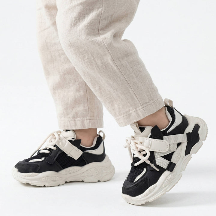 Kids’ Breathable Mesh Chunky Sole Hook-and-Loop Sneakers