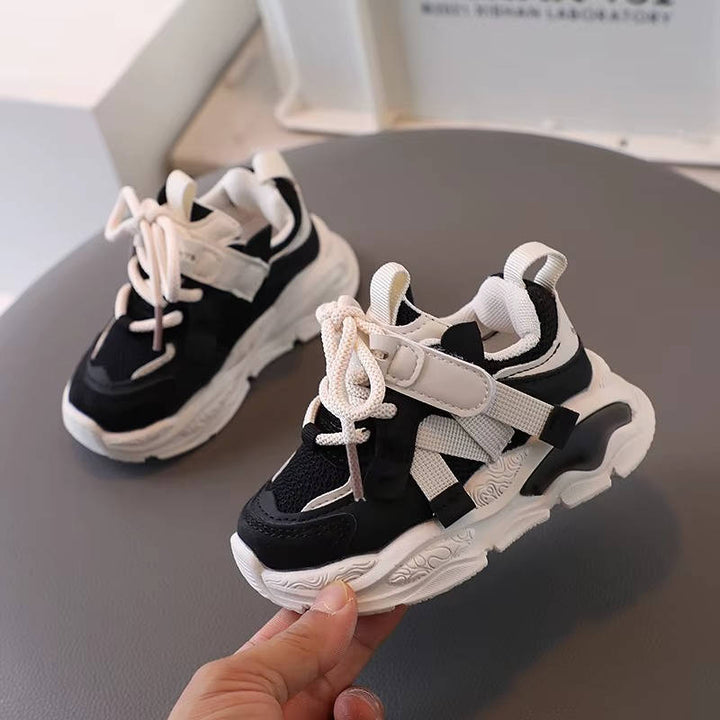 Kids’ Breathable Mesh Chunky Sole Hook-and-Loop Sneakers