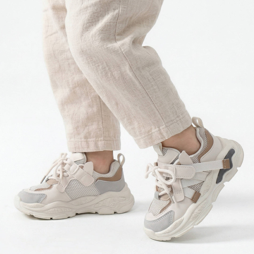 Kids’ Breathable Mesh Chunky Sole Hook-and-Loop Sneakers