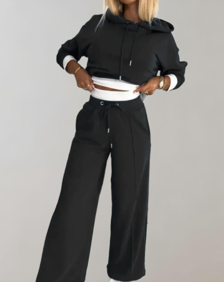 Women’s Contrast Trim Hooded Tracksuit Wide Leg Set