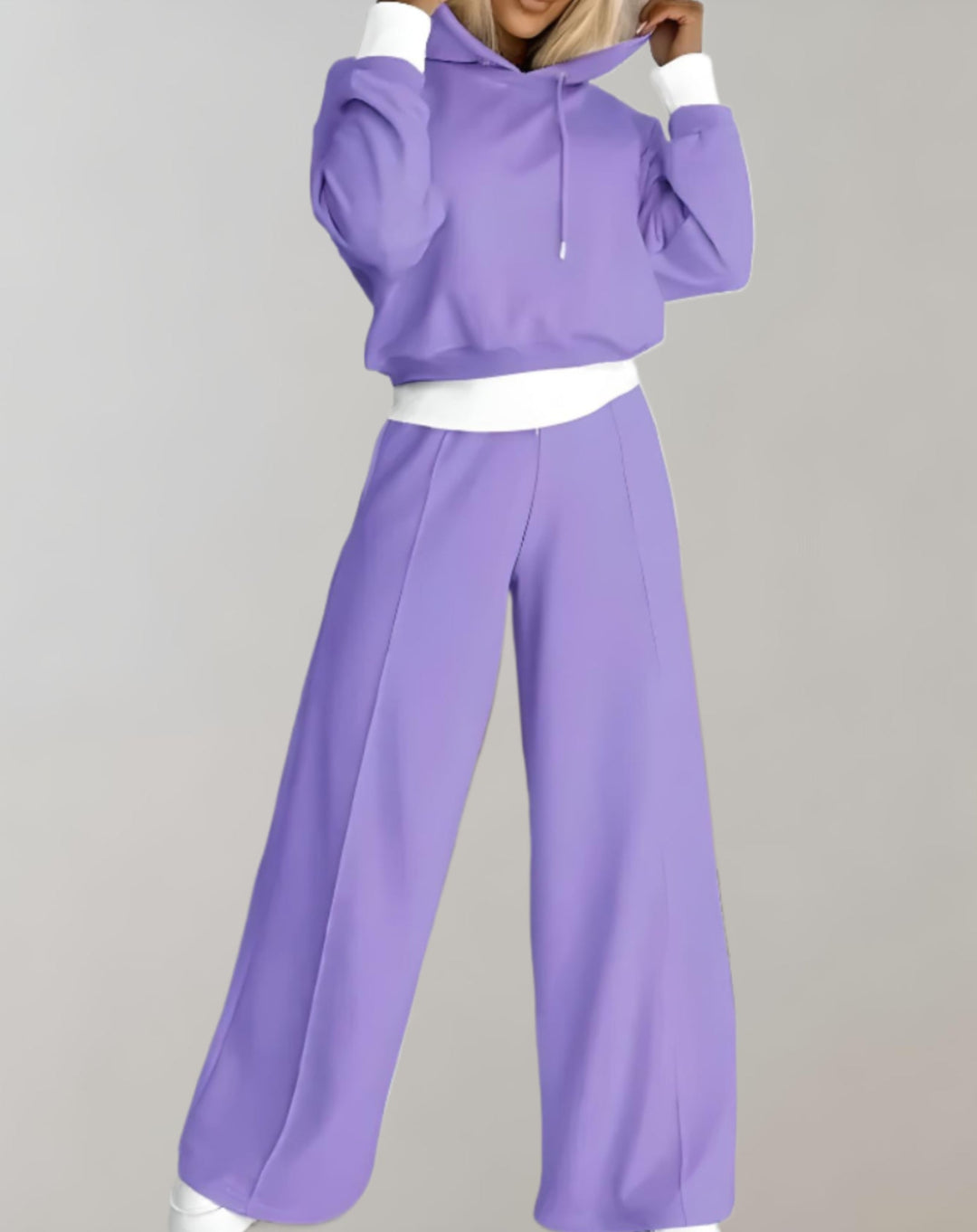 Women’s Contrast Trim Hooded Tracksuit Wide Leg Set