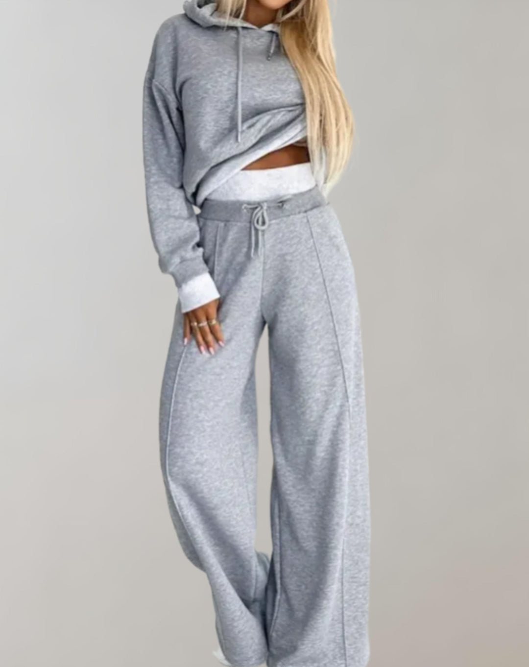 Women’s Contrast Trim Hooded Tracksuit Wide Leg Set