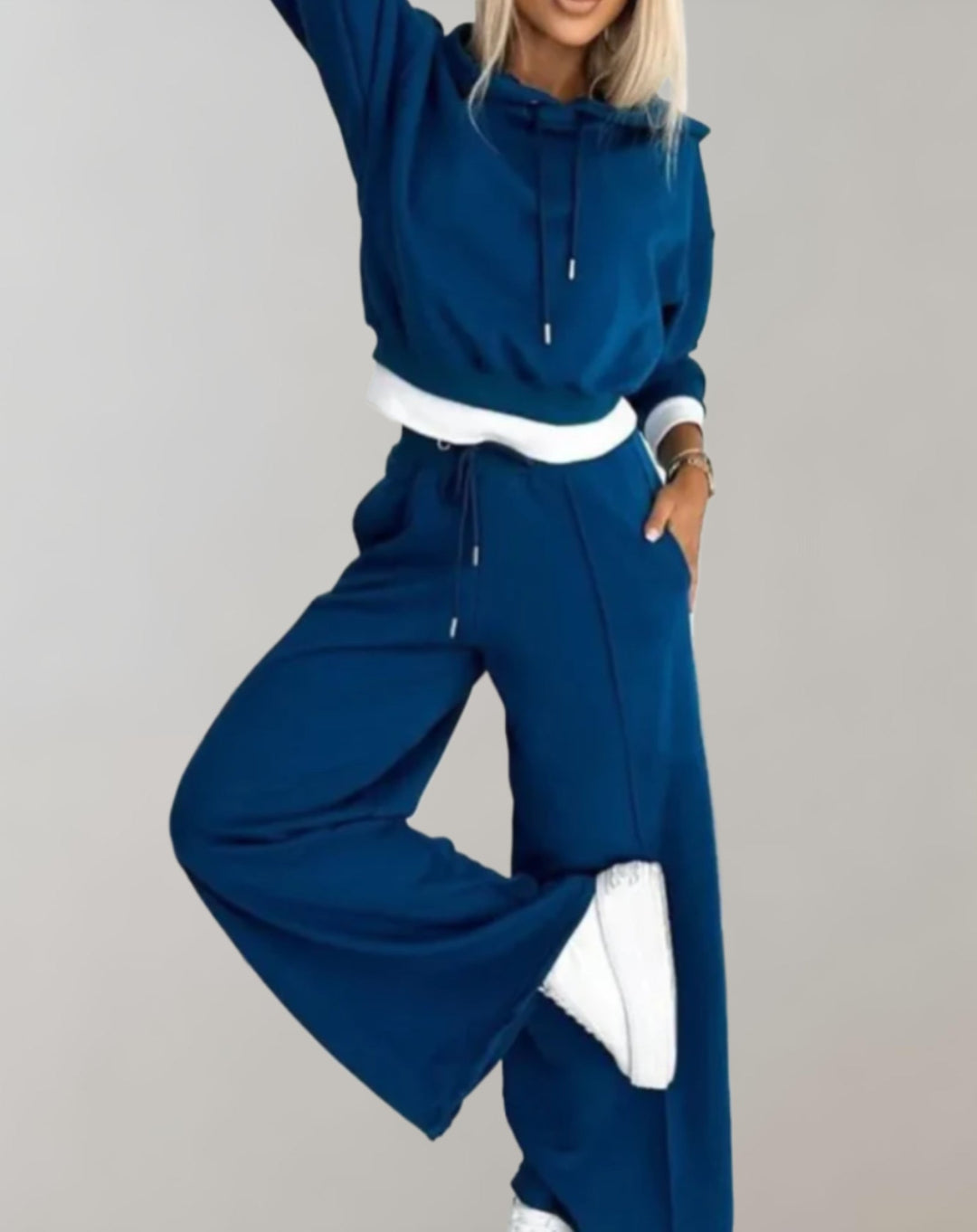 Women’s Contrast Trim Hooded Tracksuit Wide Leg Set