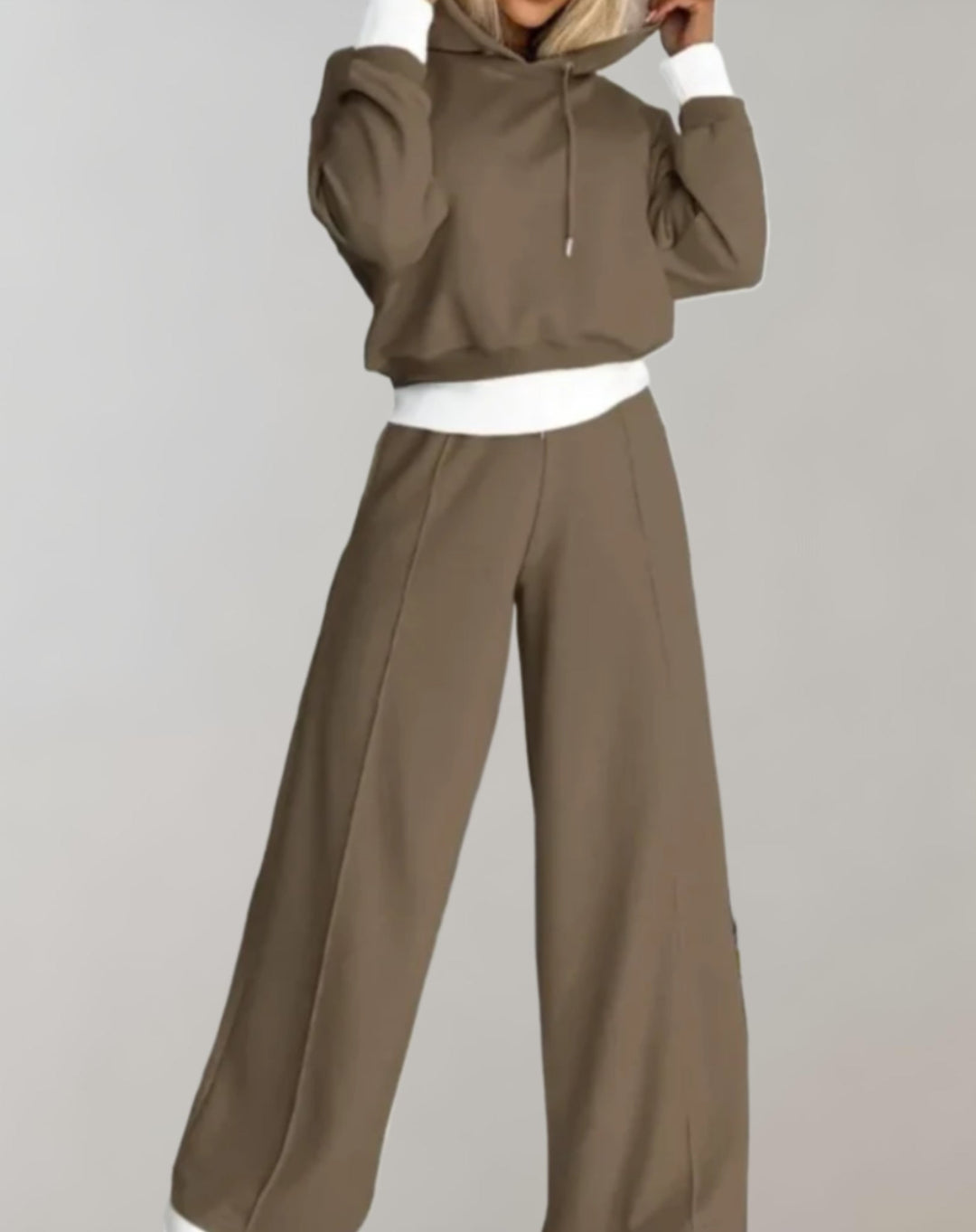 Women’s Contrast Trim Hooded Tracksuit Wide Leg Set