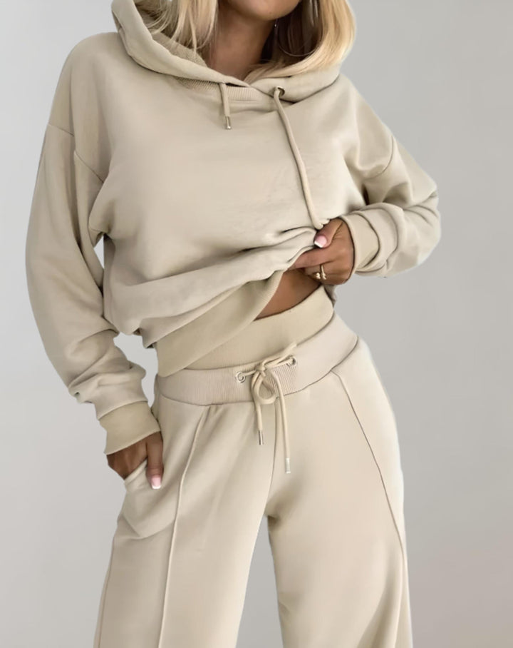Women’s Contrast Trim Hooded Tracksuit Wide Leg Set