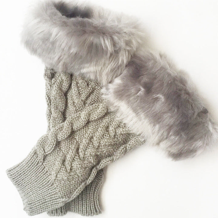 Women’s Cable Knit Faux Fur Trim Fingerless Mittens