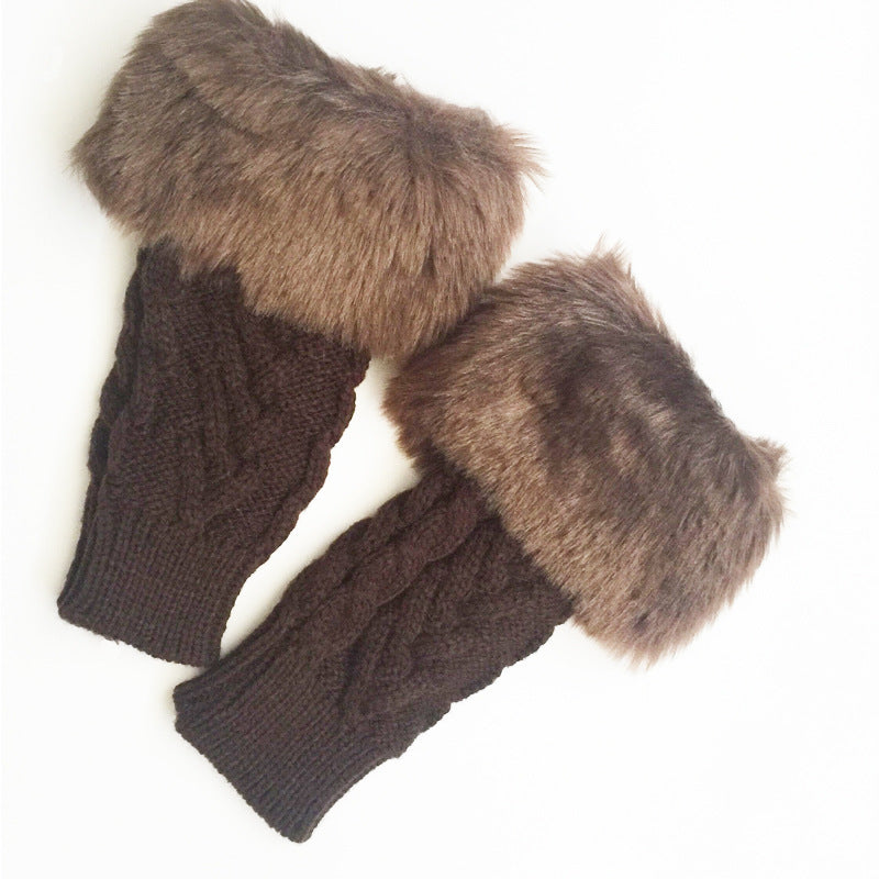 Women’s Cable Knit Faux Fur Trim Fingerless Mittens