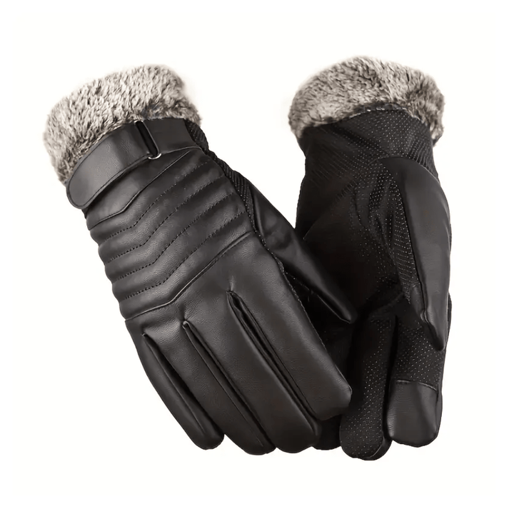 Men’s Leather-Look Ribbed Knuckle Fleece Lined Gloves