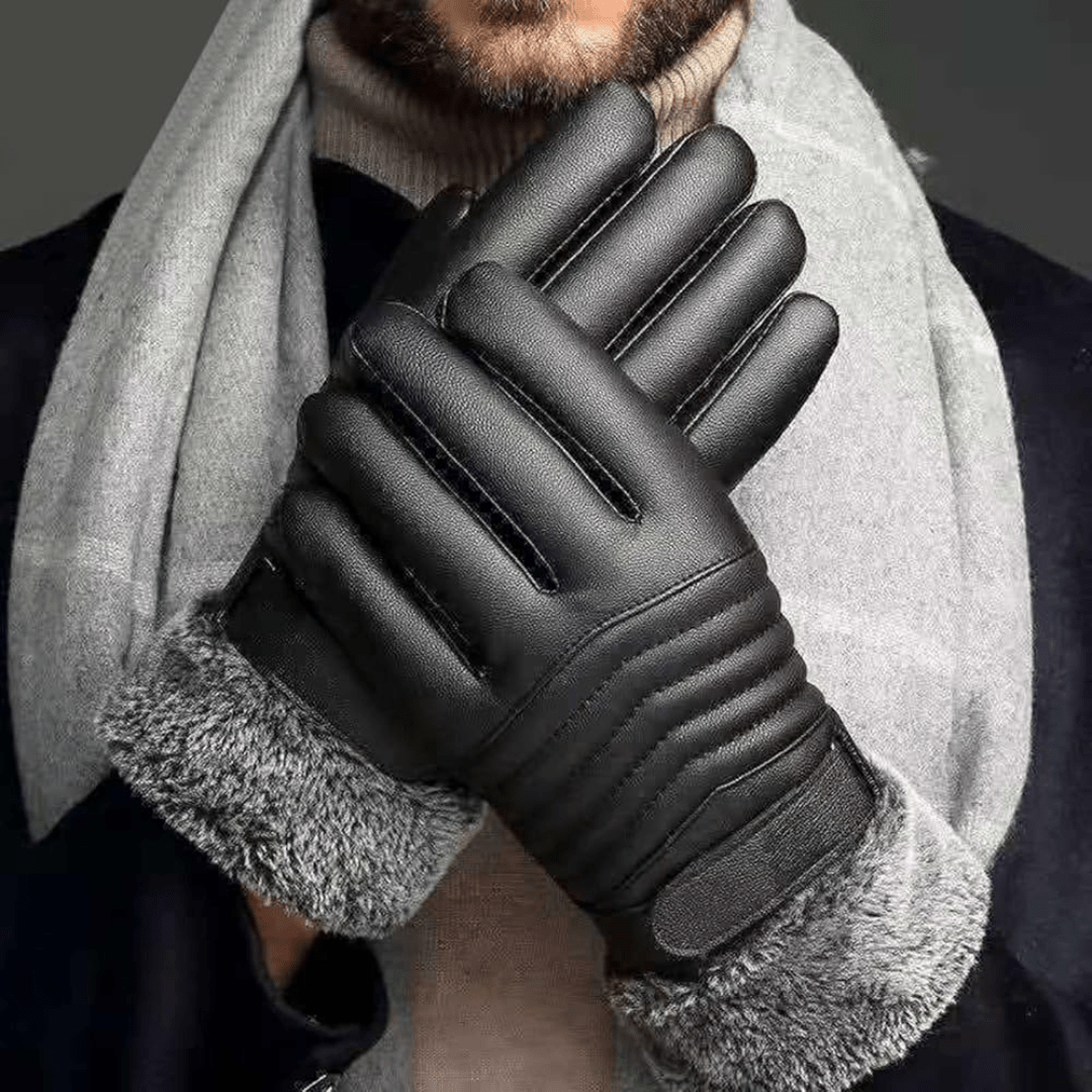 Men’s Leather-Look Ribbed Knuckle Fleece Lined Gloves