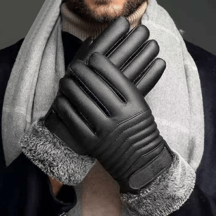 Men’s Leather-Look Ribbed Knuckle Fleece Lined Gloves