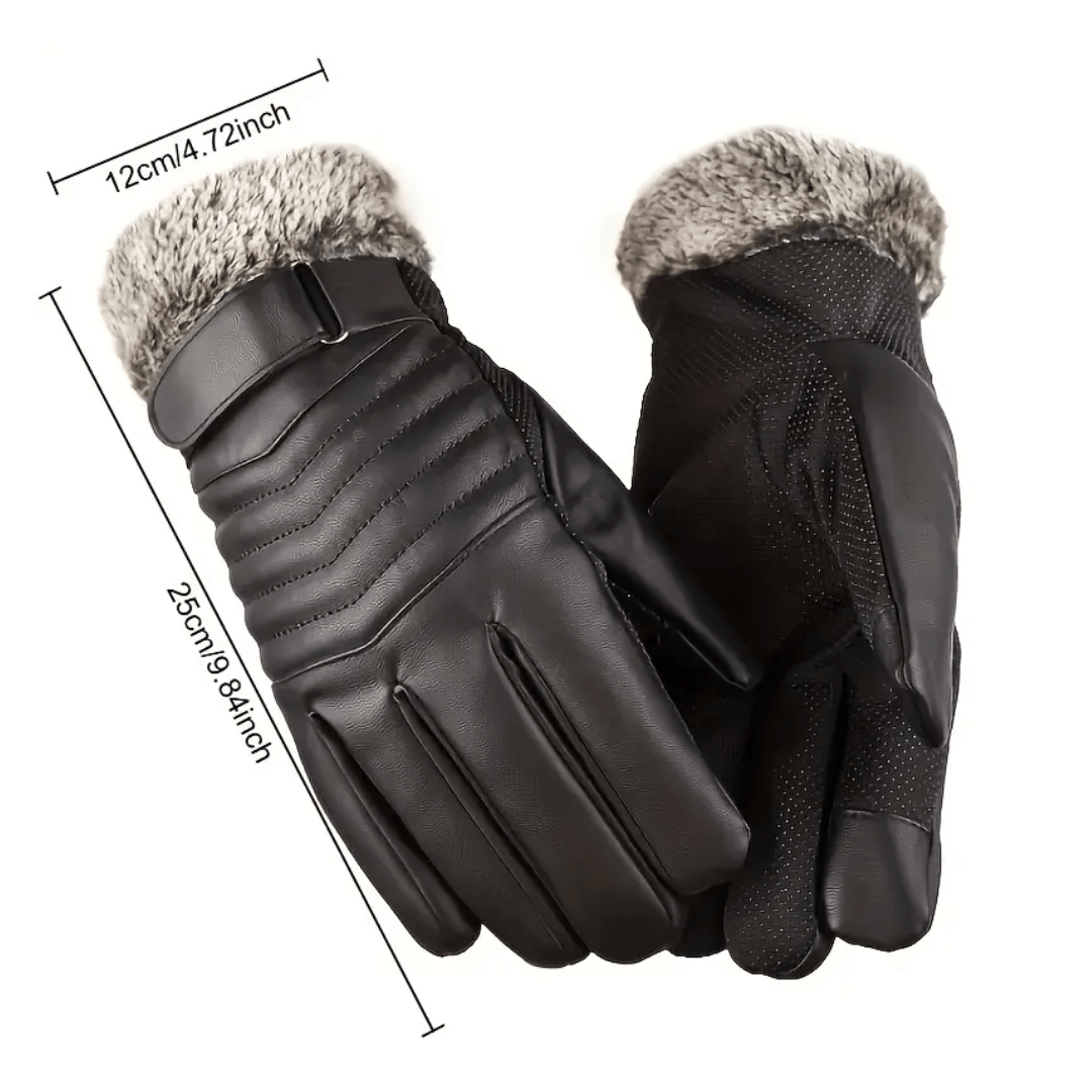 Men’s Leather-Look Ribbed Knuckle Fleece Lined Gloves