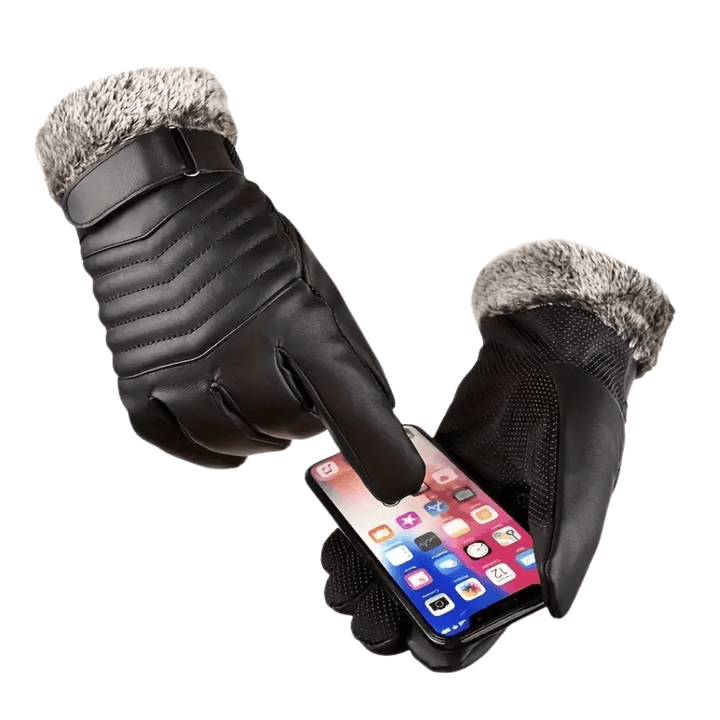 Men’s Leather-Look Ribbed Knuckle Fleece Lined Gloves