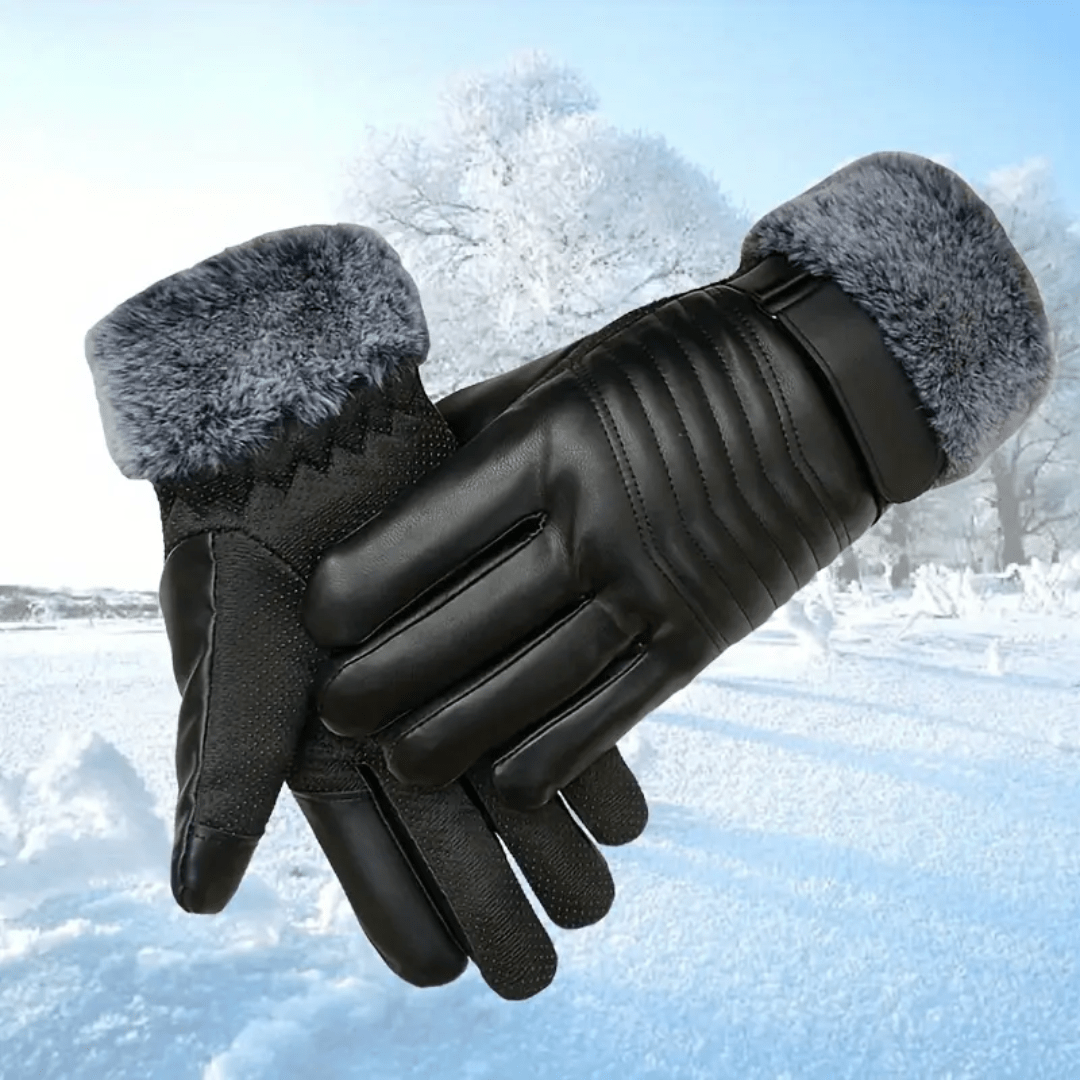 Men’s Leather-Look Ribbed Knuckle Fleece Lined Gloves