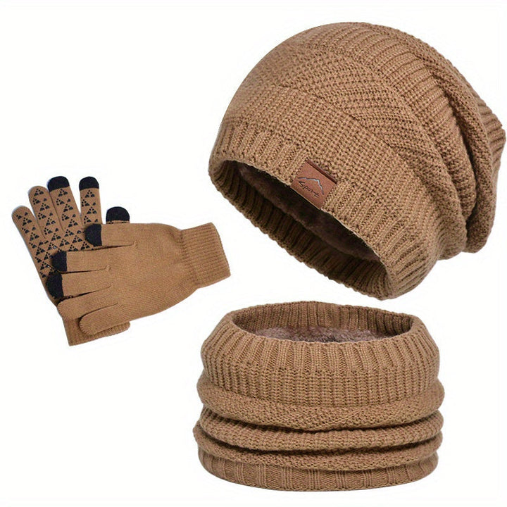 Men’s 3-Piece Thermal Knit Beanie, Scarf and Touchscreen Glove Set