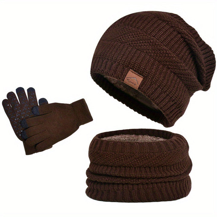 Men’s 3-Piece Thermal Knit Beanie, Scarf and Touchscreen Glove Set
