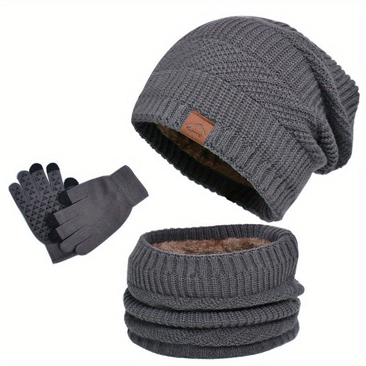 Men’s 3-Piece Thermal Knit Beanie, Scarf and Touchscreen Glove Set