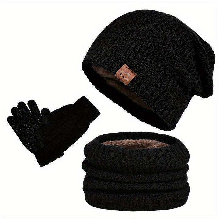 Men’s 3-Piece Thermal Knit Beanie, Scarf and Touchscreen Glove Set