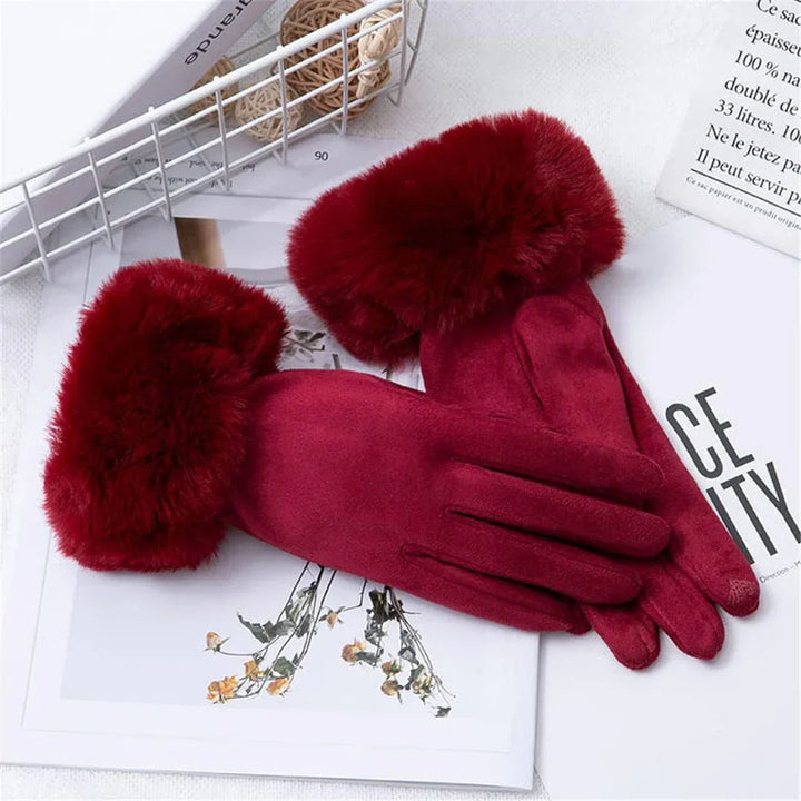 Women’s Faux Suede Faux Fur Cuff Touchscreen Winter Gloves