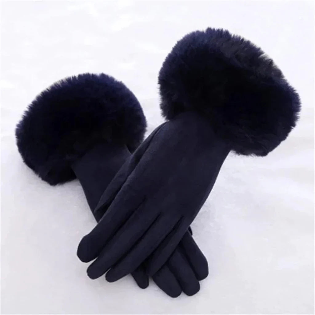 Women’s Faux Suede Faux Fur Cuff Touchscreen Winter Gloves