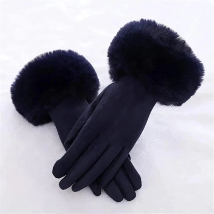 Women’s Faux Suede Faux Fur Cuff Touchscreen Winter Gloves