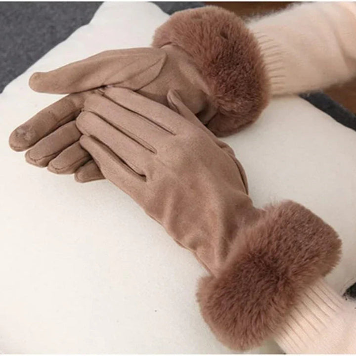 Women’s Faux Suede Faux Fur Cuff Touchscreen Winter Gloves