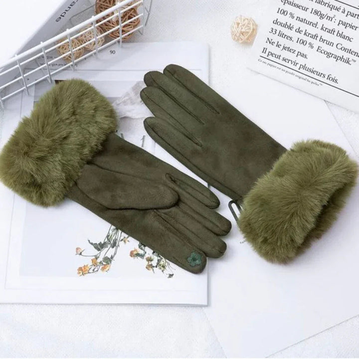 Women’s Faux Suede Faux Fur Cuff Touchscreen Winter Gloves