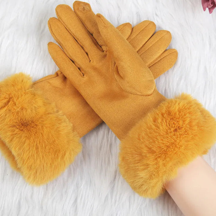 Women’s Faux Suede Faux Fur Cuff Touchscreen Winter Gloves