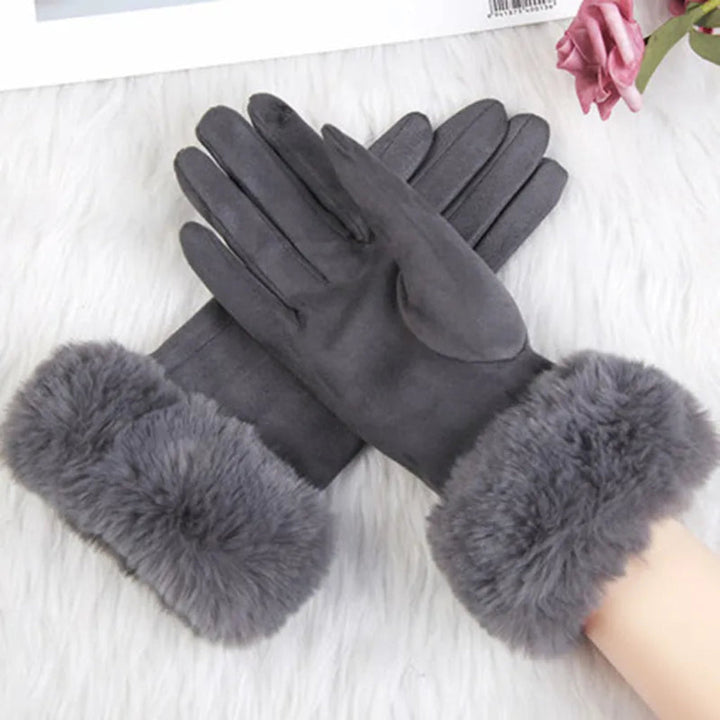Women’s Faux Suede Faux Fur Cuff Touchscreen Winter Gloves