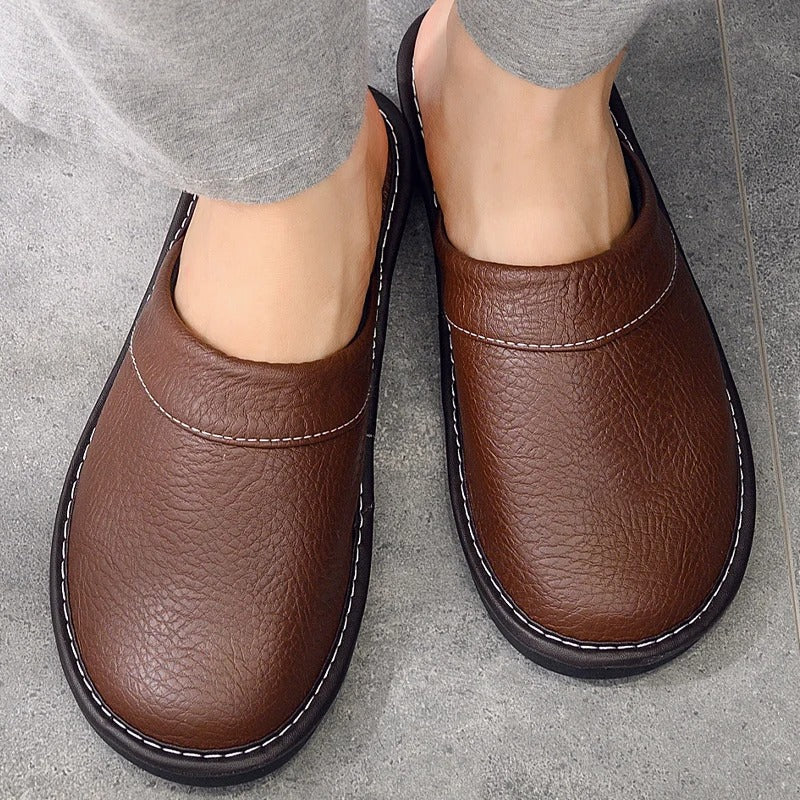 Faux Leather Slip-On House Slippers
