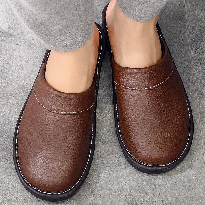 Faux Leather Slip-On House Slippers