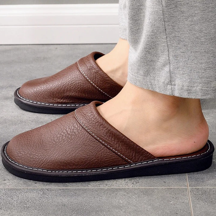 Faux Leather Slip-On House Slippers