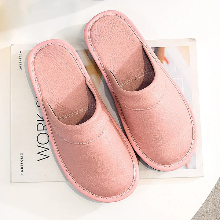 Faux Leather Slip-On House Slippers