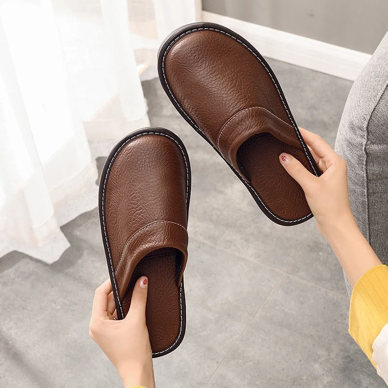 Faux Leather Slip-On House Slippers